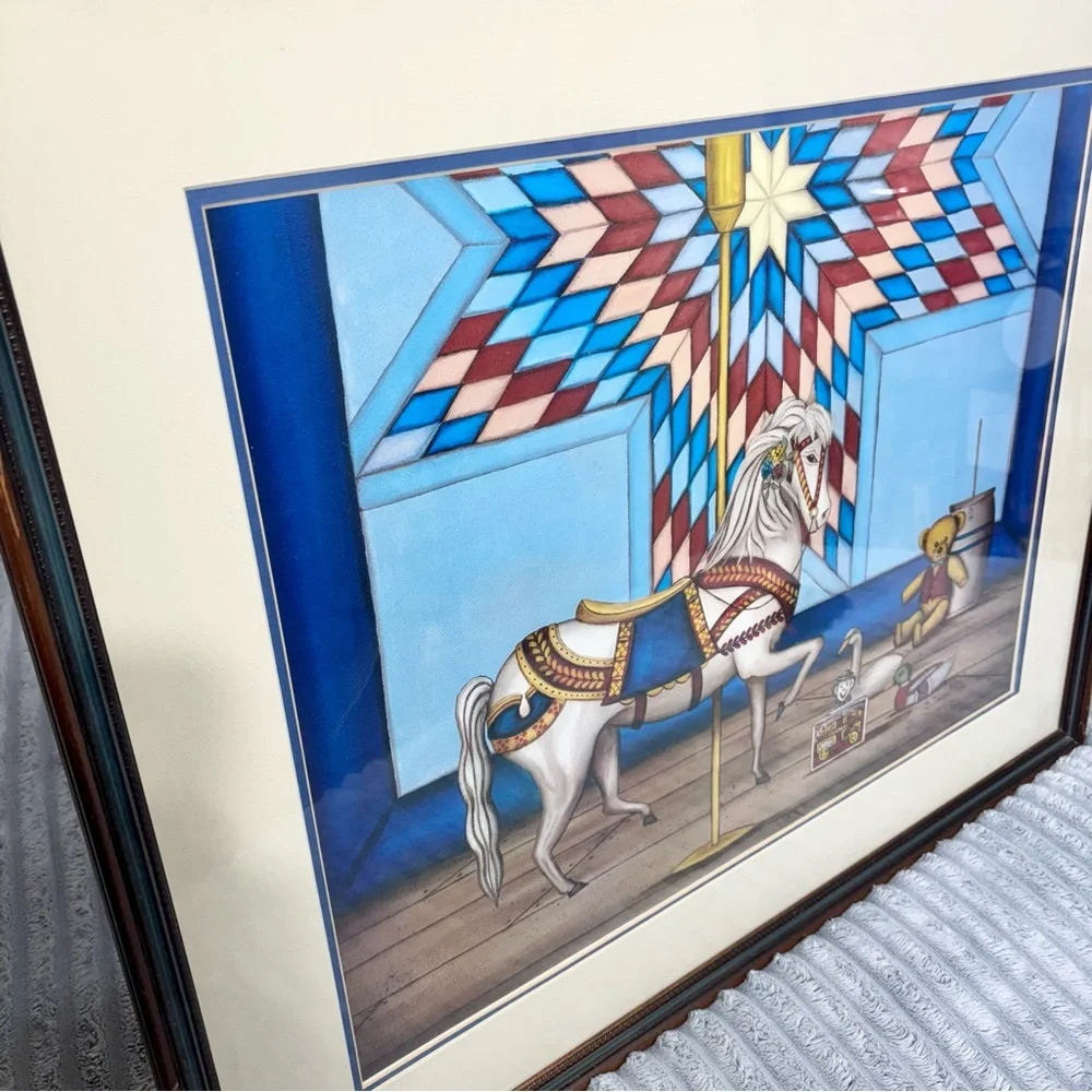 B. Cummings  84 730/2000 Carousel Horse with Teddy bear Art work‎ 32x25
